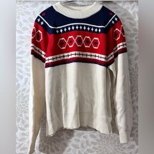 Vintage Macrae Men’s L White Blue Red Fair Isle Ski Pullover Sweater